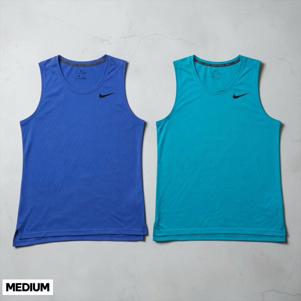 2 Nike Shirt Mens MEDIUM Teal Blue Performance Tank Top Dri-Fit Running Training